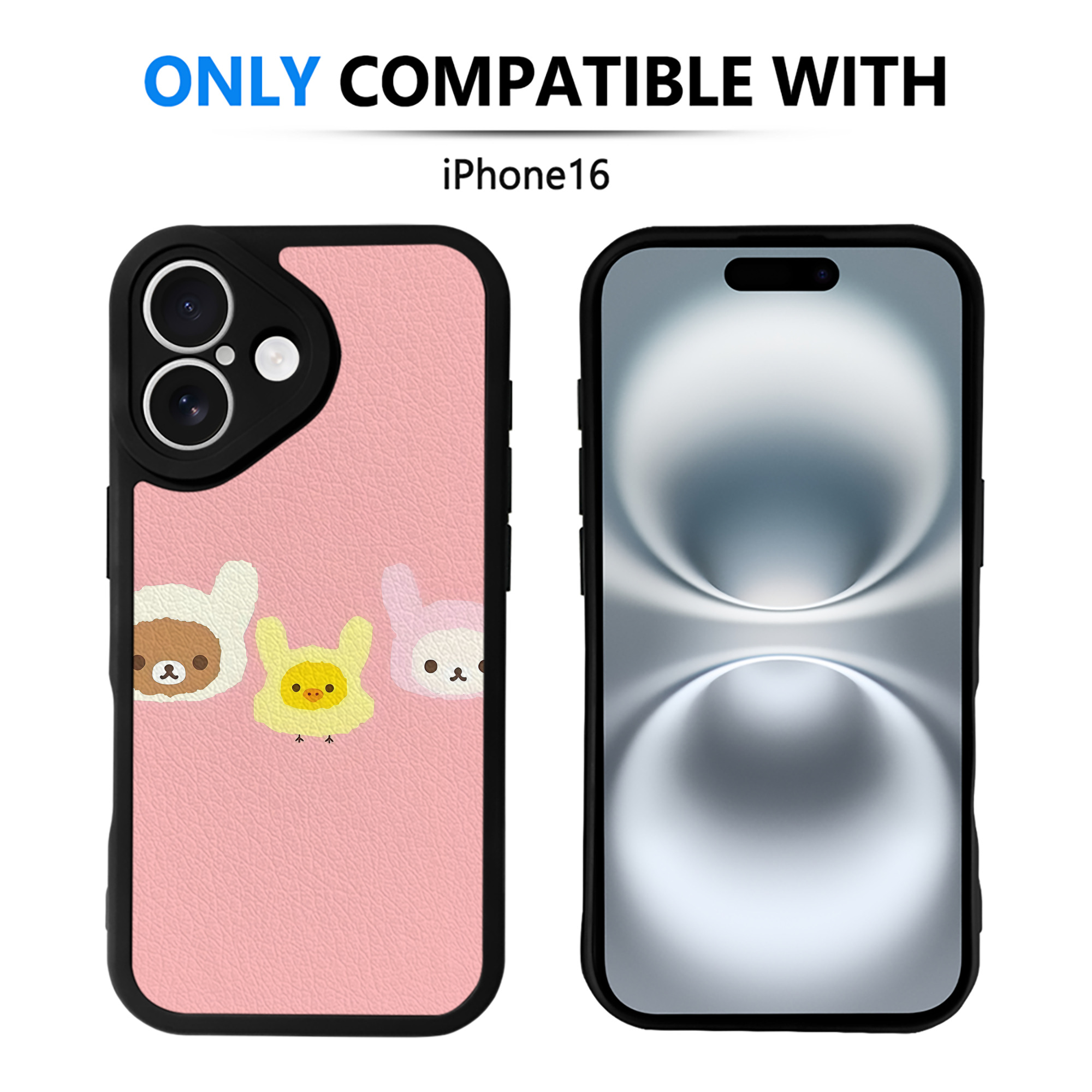 （画像用） リラックマ リラックマ キイロイトリ Rilakkuma Korilakkuma Kiiroitori 【iPhone 16シリーズ対応】シリコンスマホケース（レザー調） 材質：シリコン